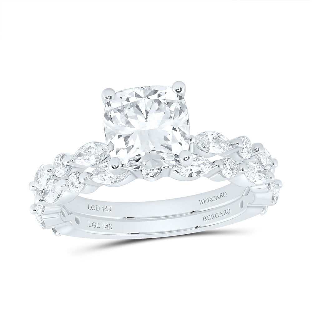 14K Yellow Or White Gold 3 Cttw Lab Grown Diamond 2 Cttw Center Cushion Bridal Set