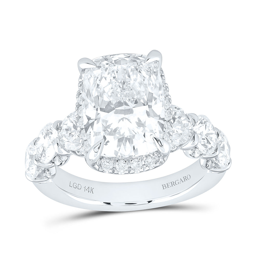 14K White Gold 9 Cttw Lab Grown Diamond 6 Cttw Center Cushion Engagement Ring