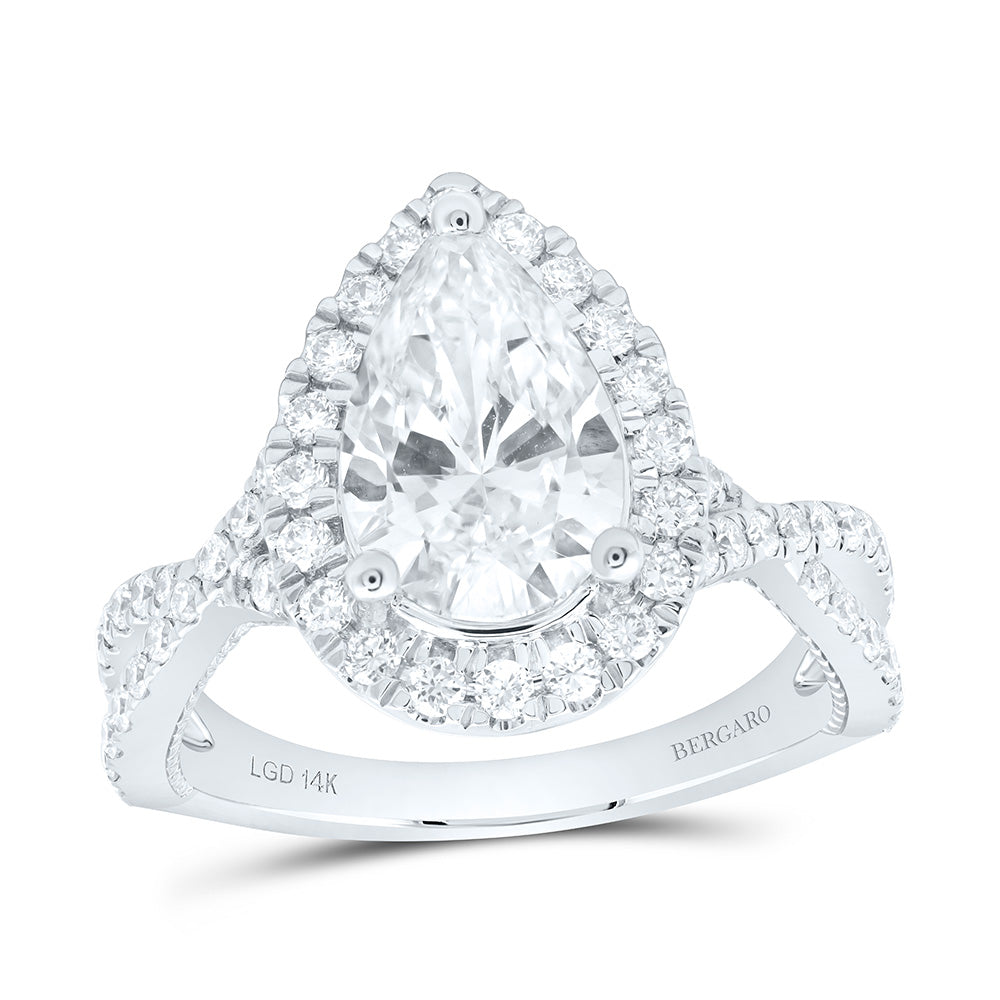 14K Yellow Or White Gold 2 3/4 Cttw Lab Grown Diamond 2 Cttw Center Pear Single Halo Engagement Ring