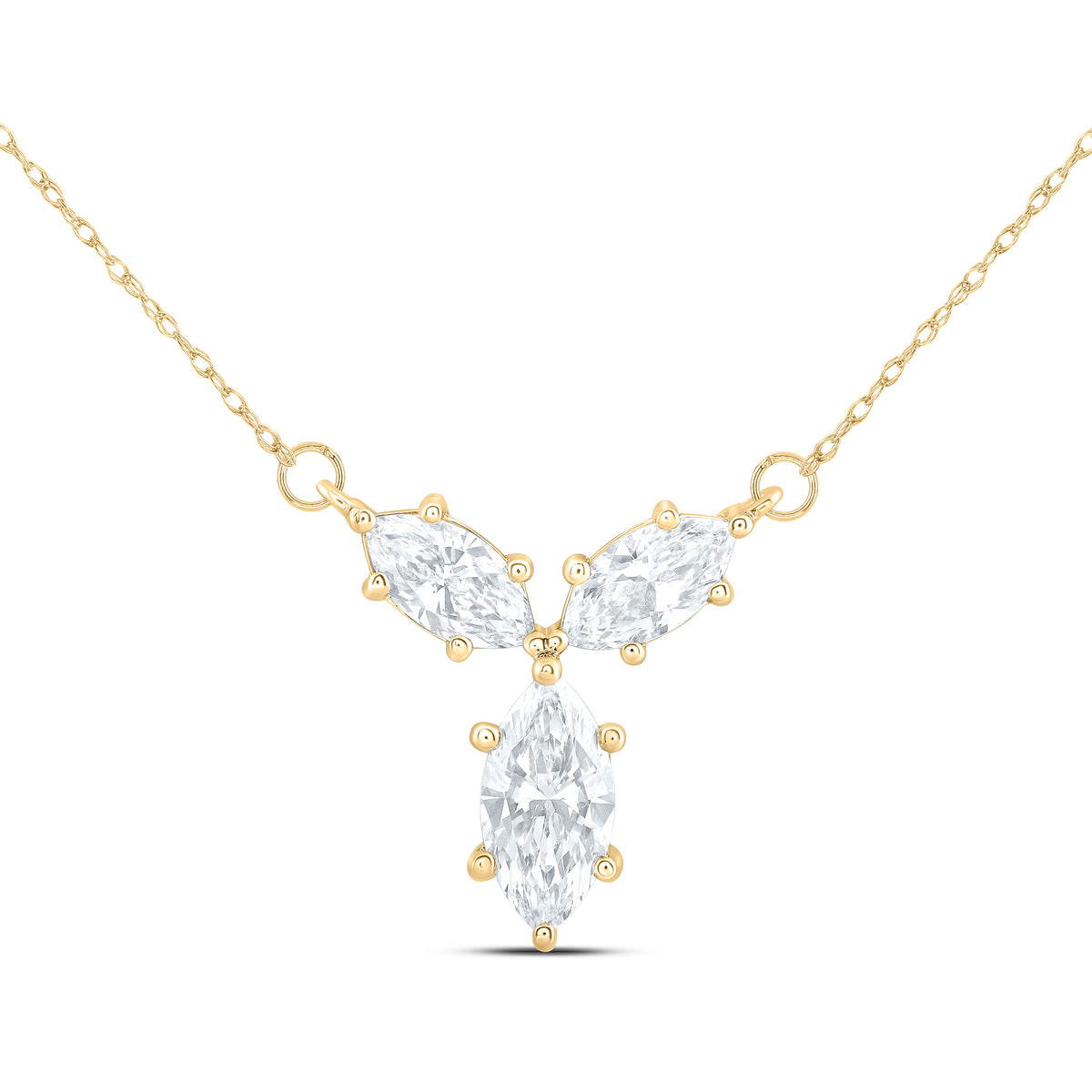 14K Yellow Gold 2 Cttw Lab Grown Diamond Fashion Marquise Necklace (18 Inch)