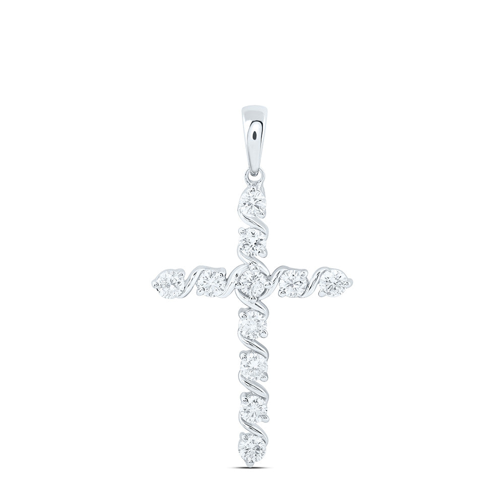 Sterling Silver 1 Cttw Lab Grown Diamond Cross Charm Pendant