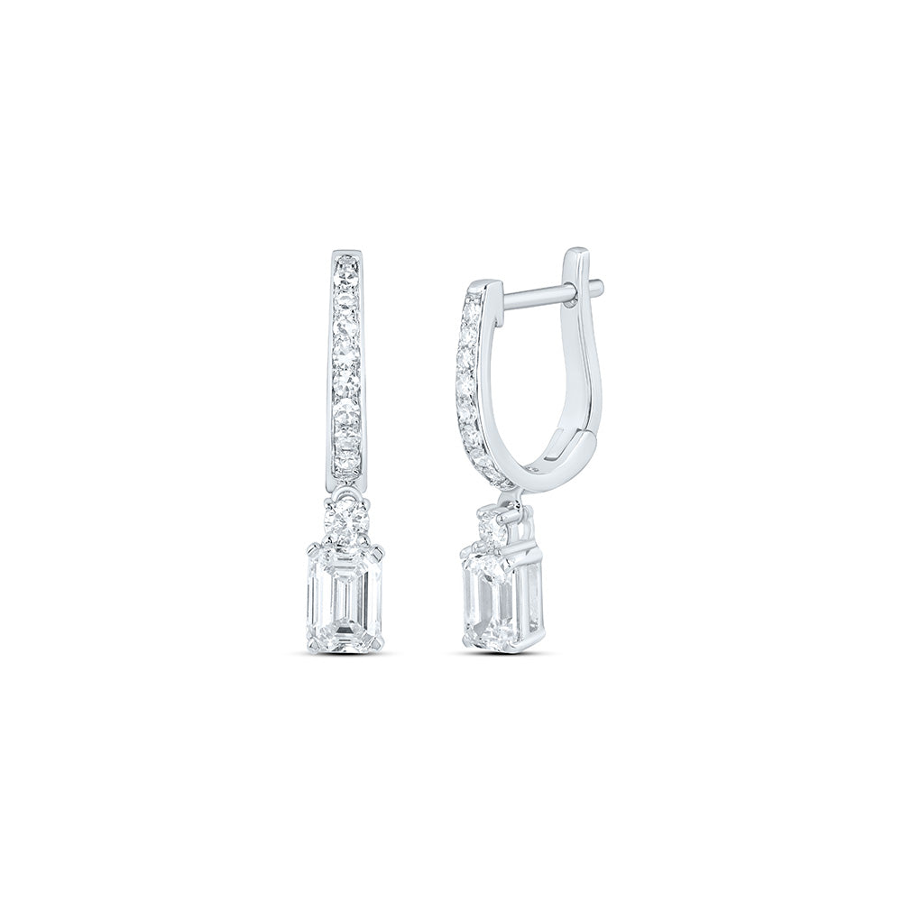 10K Yellow Or White Gold 1 1/3 Cttw Lab Grown Diamond Emerald Dangling Earring