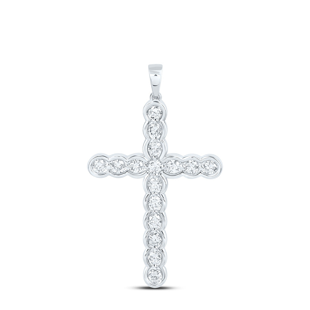Sterling Silver 1 Cttw Lab Grown Diamond Cross Charm Pendant