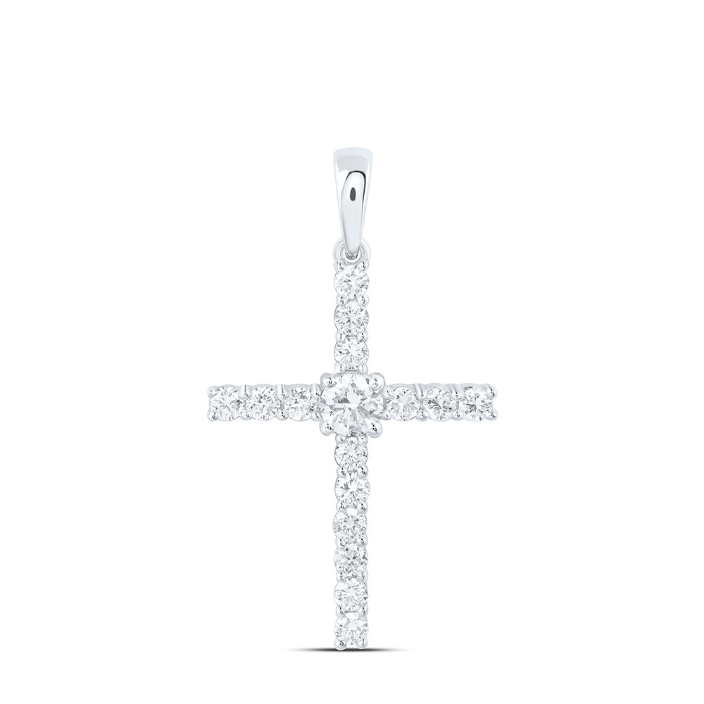 Sterling Silver 1/2 Cttw Lab Grown Diamond Cross Charm Pendant