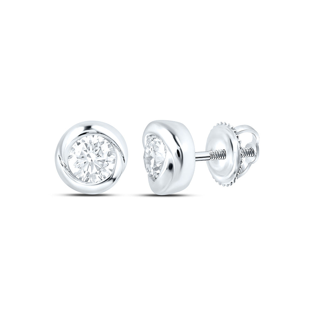 Sterling Silver 1 Cttw Lab Grown Diamond Round Bezel Earring