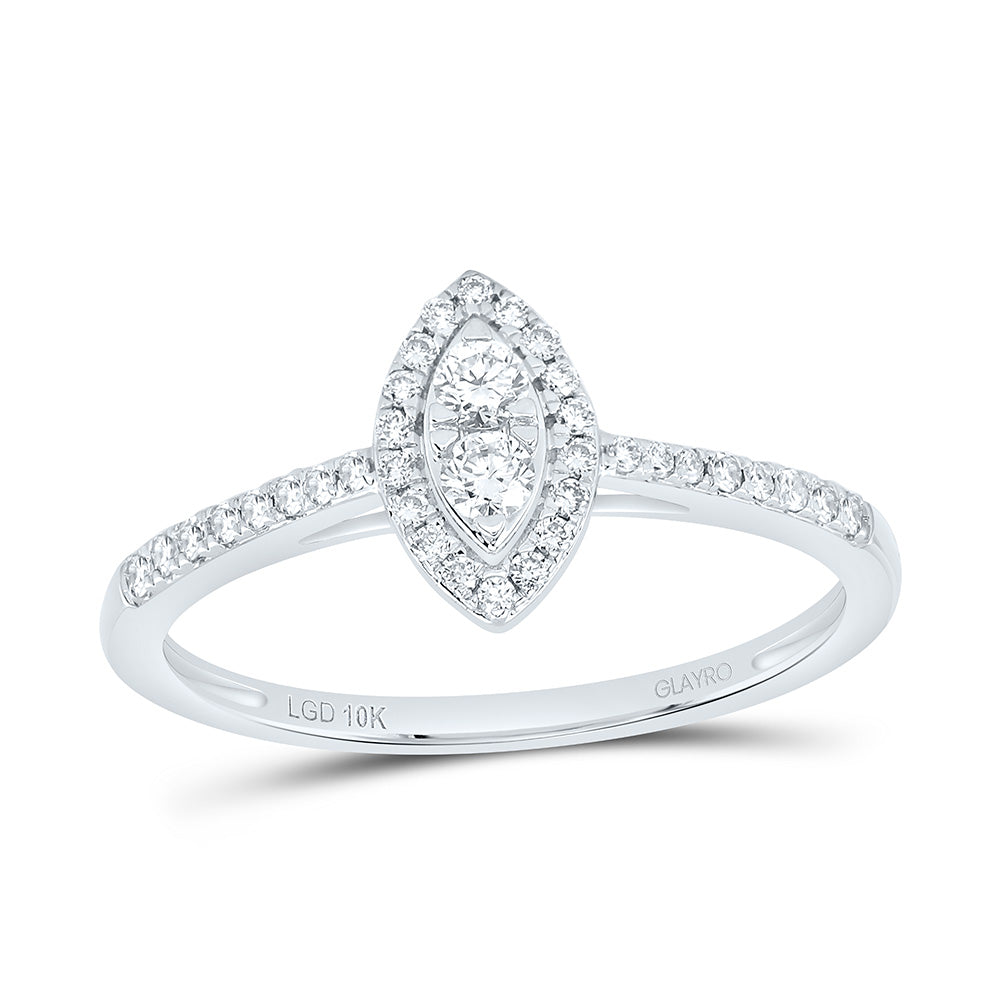 10K White Gold 1/4 Cttw Lab Grown Diamond Marquise Single Halo Engagement Ring