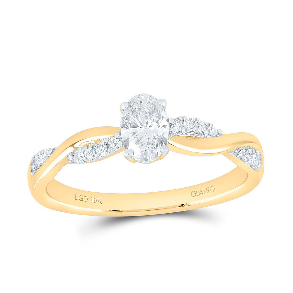 10K Yellow Or White Gold 1/2 Cttw Lab Grown Diamond 3/8 Cttw Center Oval Engagement Ring