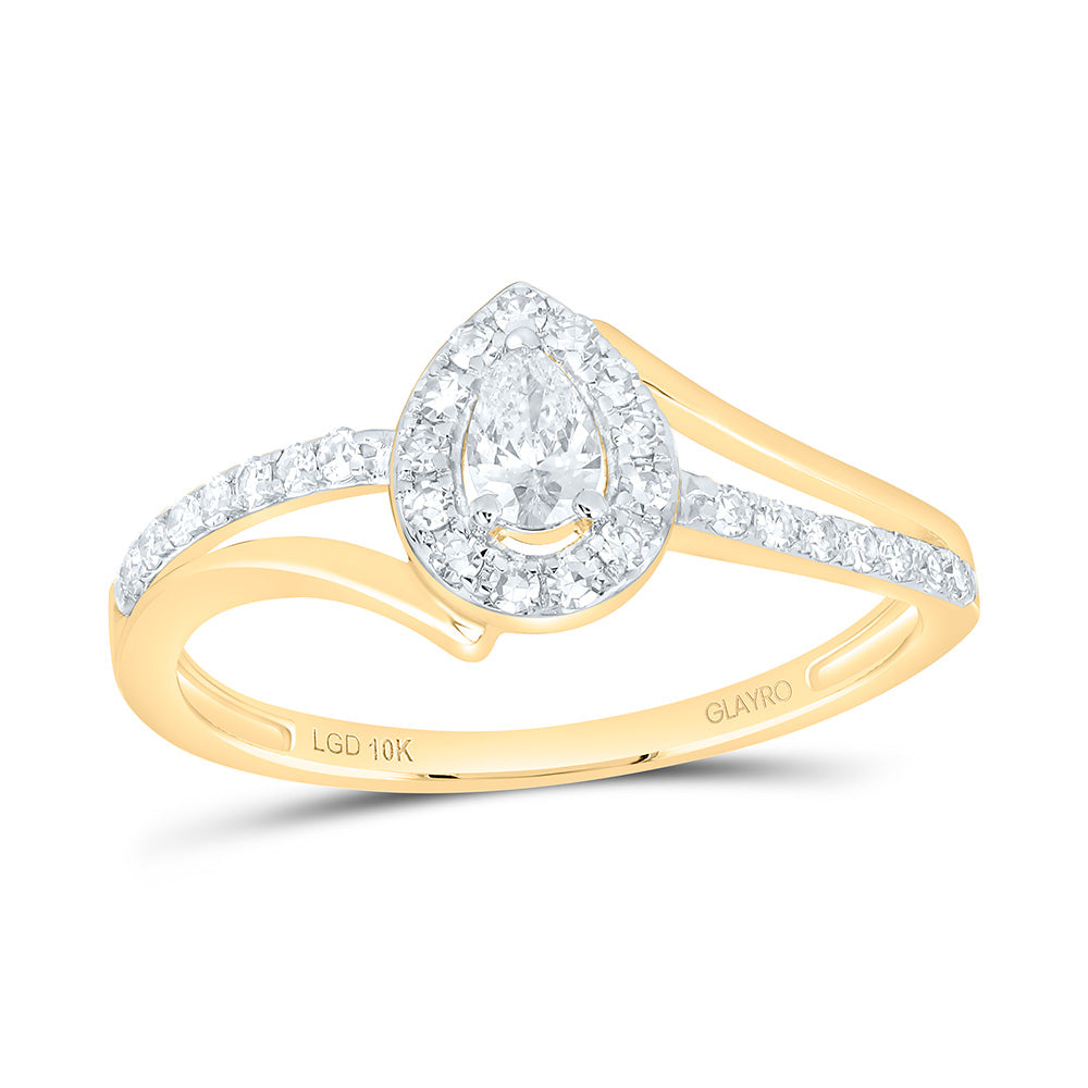 10K Yellow Or White Gold 1/3 Cttw Lab Grown Diamond Pear Single Halo Engagement Ring