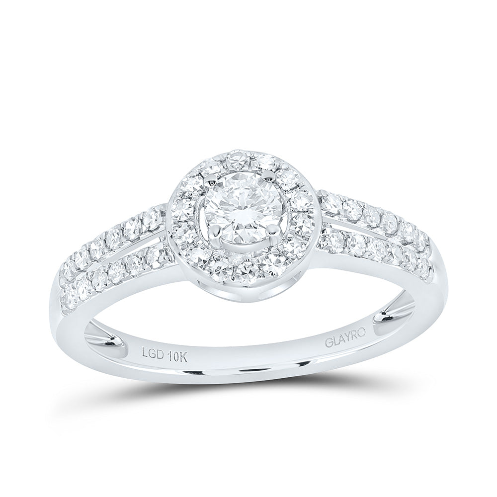 10K Yellow Or White Gold 1/2 Cttw Lab Grown Diamond 1/5 Cttw Center Round Single Halo Engagement Ring