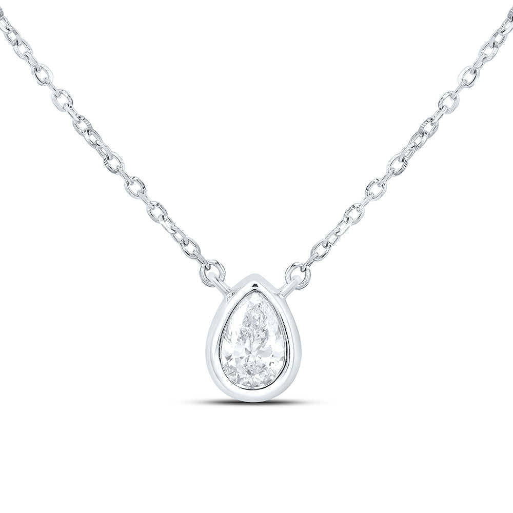 Sterling Silver 1/4 Cttw Lab Grown Diamond Bezel Pear Chain Necklace (18 Inch)