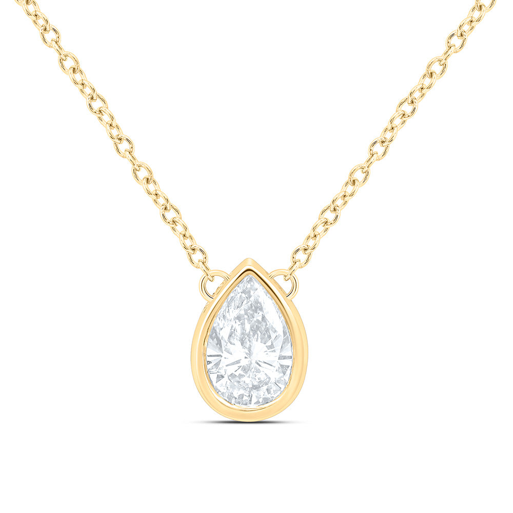 10K Yellow Or White Gold 1/2 Cttw Lab Grown Diamond Bezel Pear Chain Necklace (18 Inch)