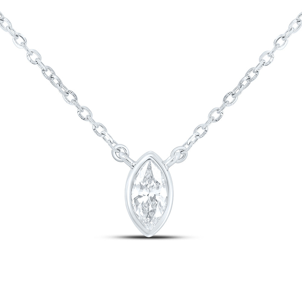 Sterling Silver 1/4 Cttw Lab Grown Diamond Marquise Bezel Chain Necklace (18 Inch)