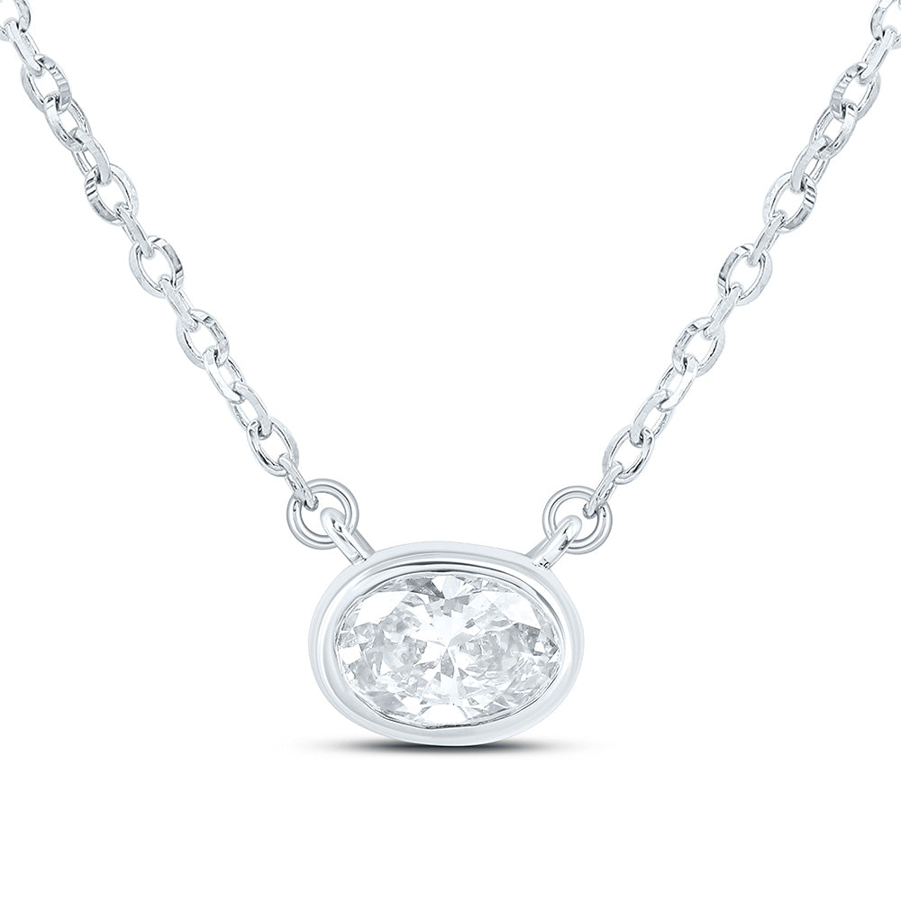 Sterling Silver 1/4 Cttw Lab Grown Diamond Bezel Oval Chain Necklace (18 Inch)