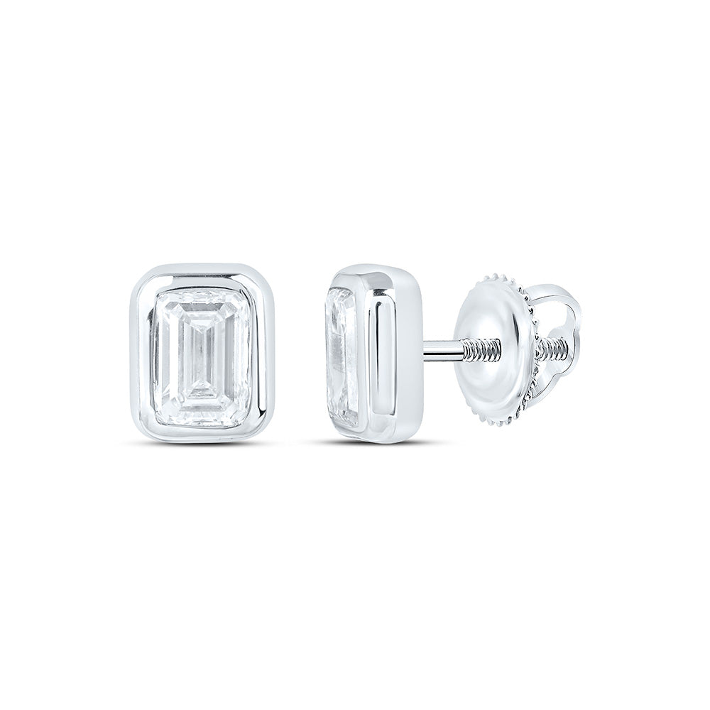 10K Yellow Or White Gold 1 Cttw Lab Grown Diamond Emerald Bezel Solitaire Stud Earring
