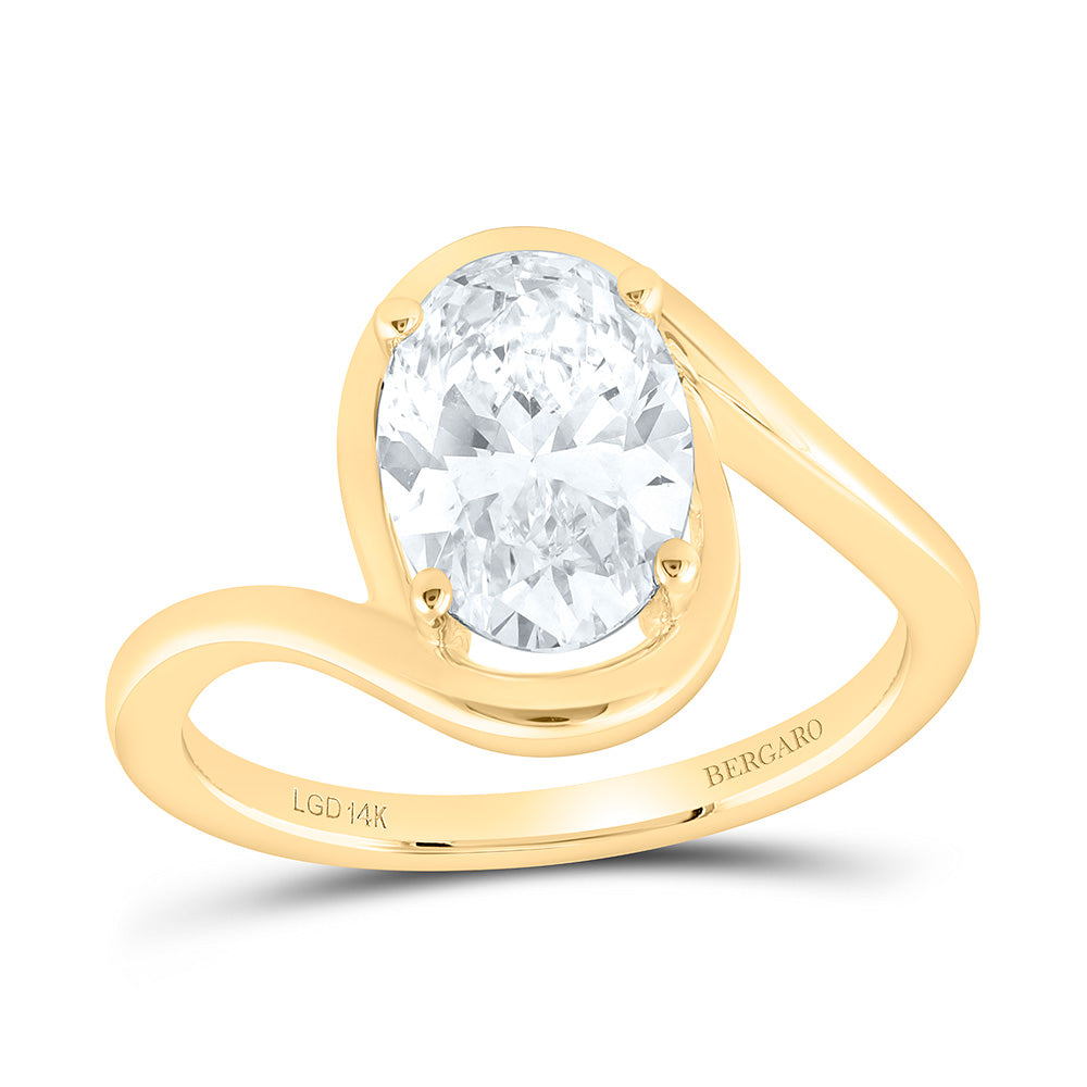 14K Yellow Gold 2 Cttw Lab Grown Diamond Oval Solitaire Stud Ring