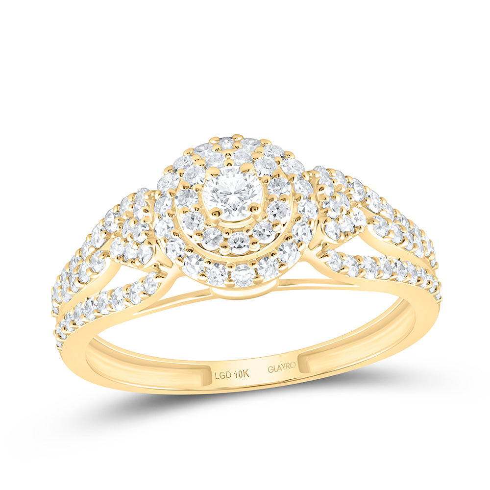 10K Yellow Or White Gold 3/4 Cttw Lab Grown Diamond Round Double Halo Engagement Ring