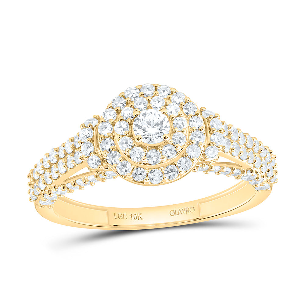 10K Yellow Or White Gold 7/8 Cttw Lab Grown Diamond Round Double Halo Engagement Ring