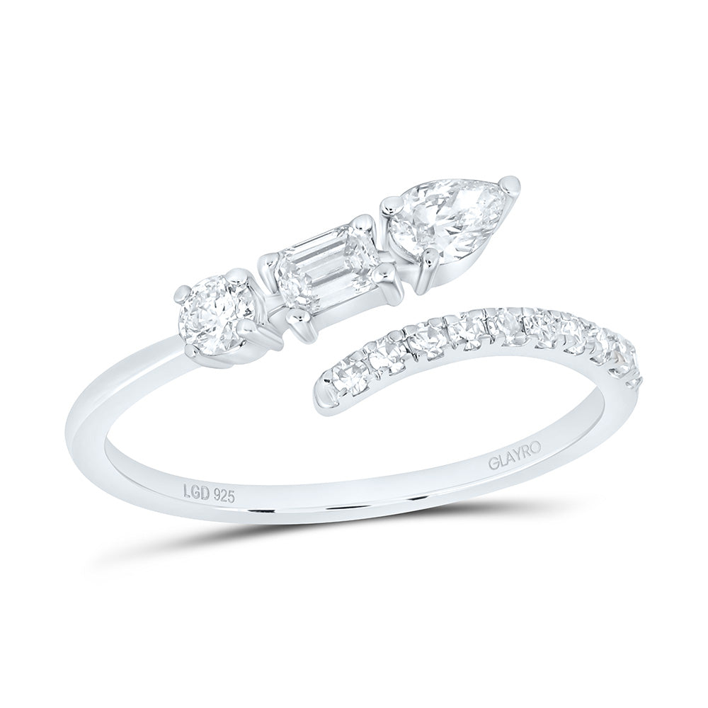 Sterling Silver 1/2 Cttw Lab Grown Diamond Cuff Ring