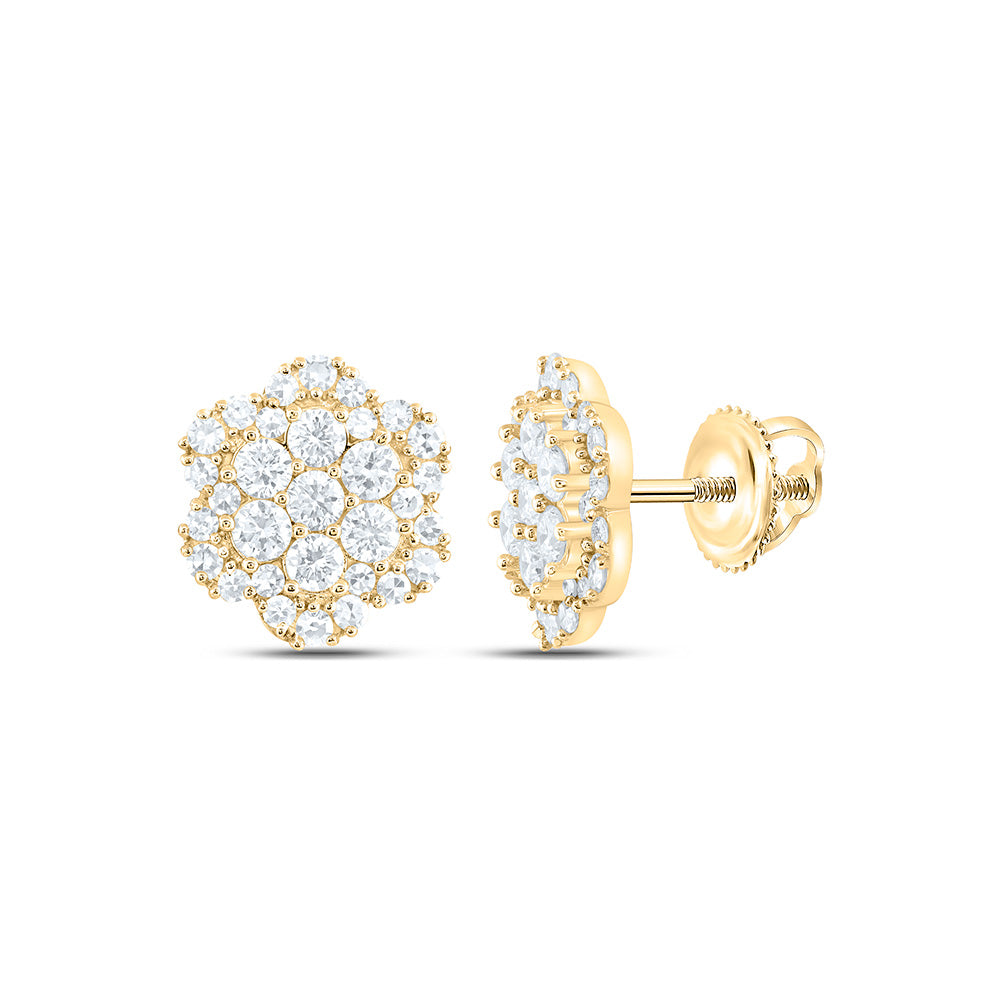Sterling Silver Yellow Tone 7/8 Cttw Lab Grown Diamond Flower Earring