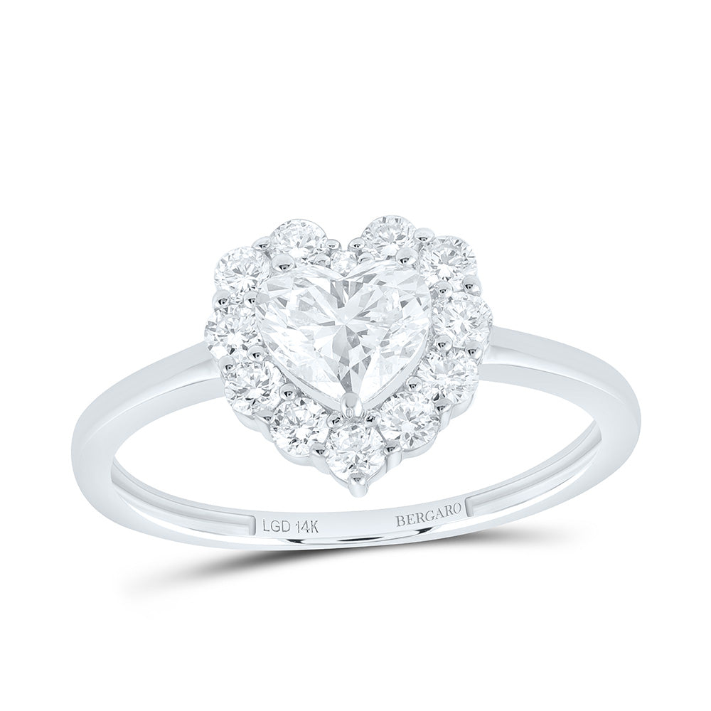 14K White Gold 1 Cttw Lab Grown Diamond 5/8 Cttw Center Heart Ring