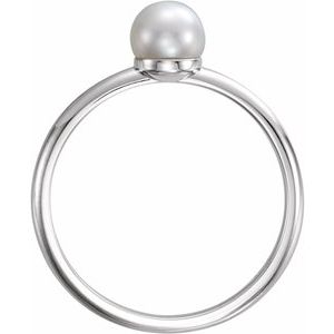 14K White Gold Cultured White Freshwater Pearl Pearl 5.5-6.0 Mm Polished Cultured White Freshwater Pearl Ring Size 7