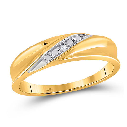 10K Yellow Gold Mens Round Diamond Diagonal Row Band Ring .02 Cttw, Mens Size: 7-13