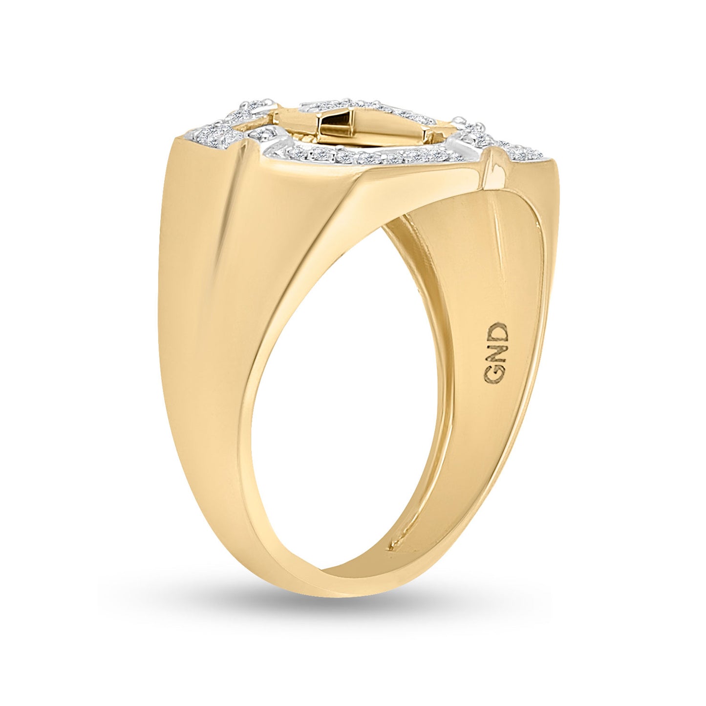 10K Yellow Gold Mens Round Diamond Cross Ring 1/4 Cttw, Mens Size: 7-13