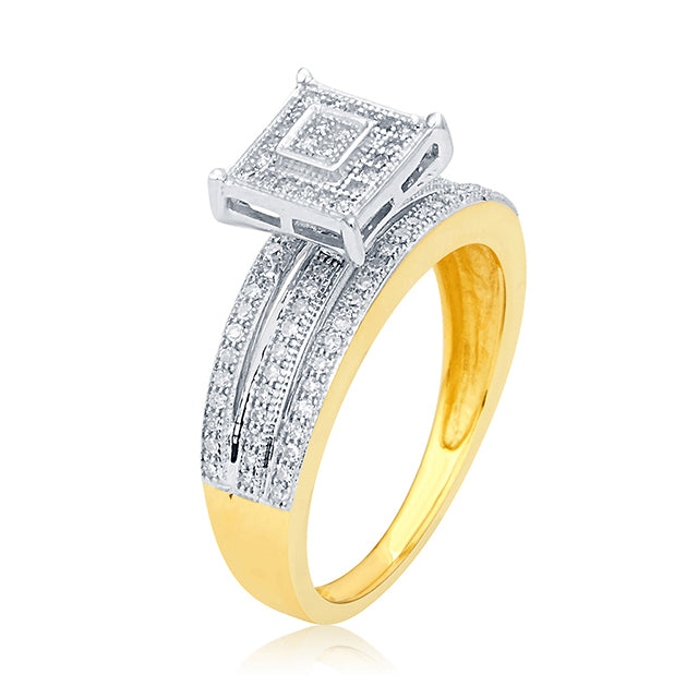 10k Yellow Gold 0.30 Cttw Round Micro Pave Diamond Ladies Ring