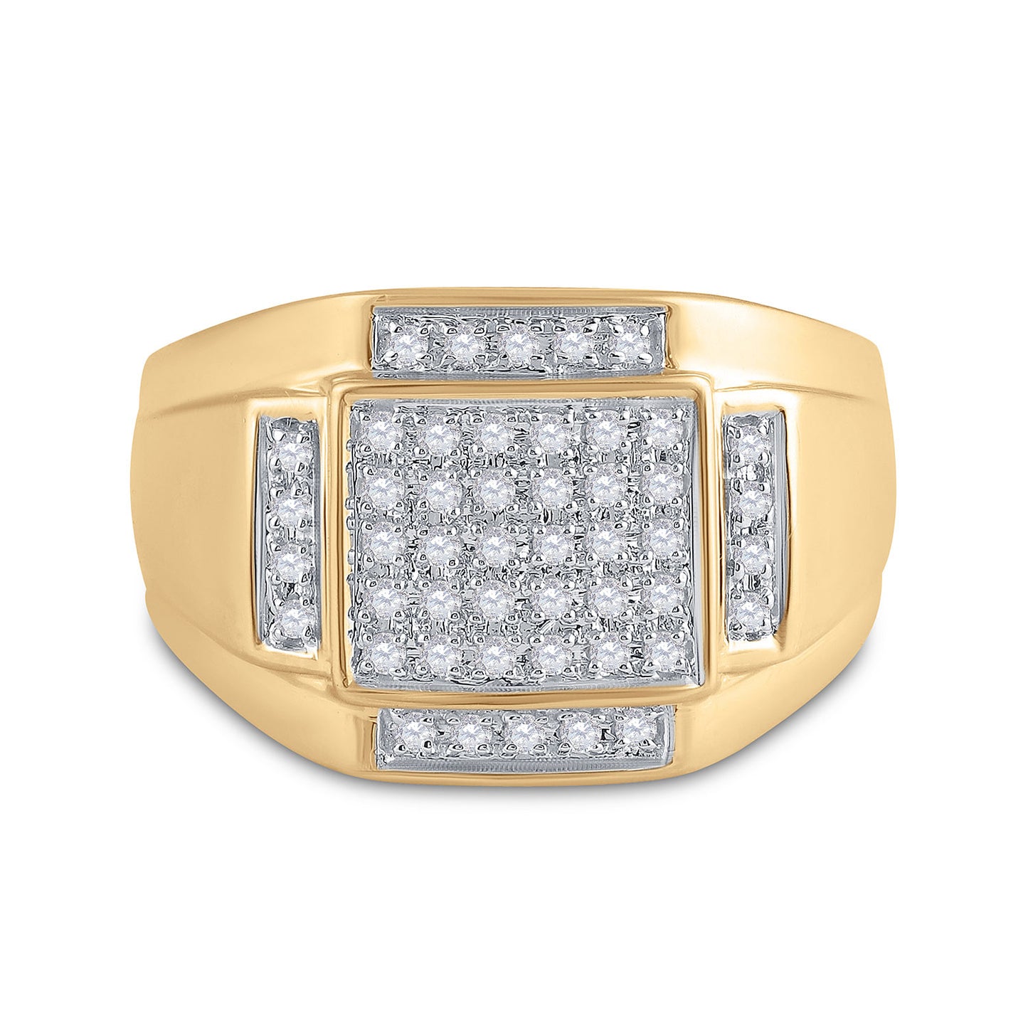10K Yellow Gold Mens Round Diamond Square Cluster Ring 1/3 Cttw, Mens Size: 7-13