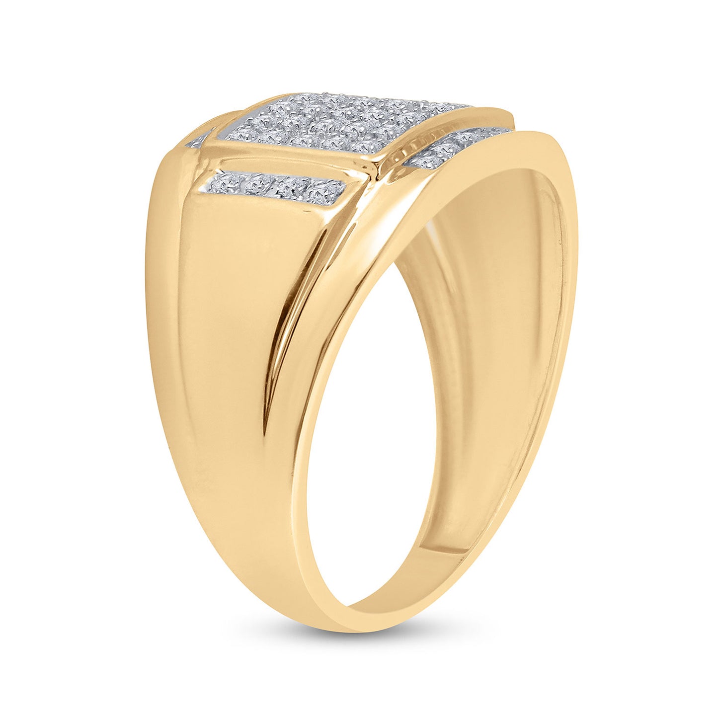 10K Yellow Gold Mens Round Diamond Square Cluster Ring 1/3 Cttw, Mens Size: 7-13