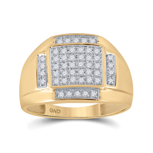 10K Yellow Gold Mens Round Diamond Square Cluster Ring 1/3 Cttw, Mens Size: 7-13