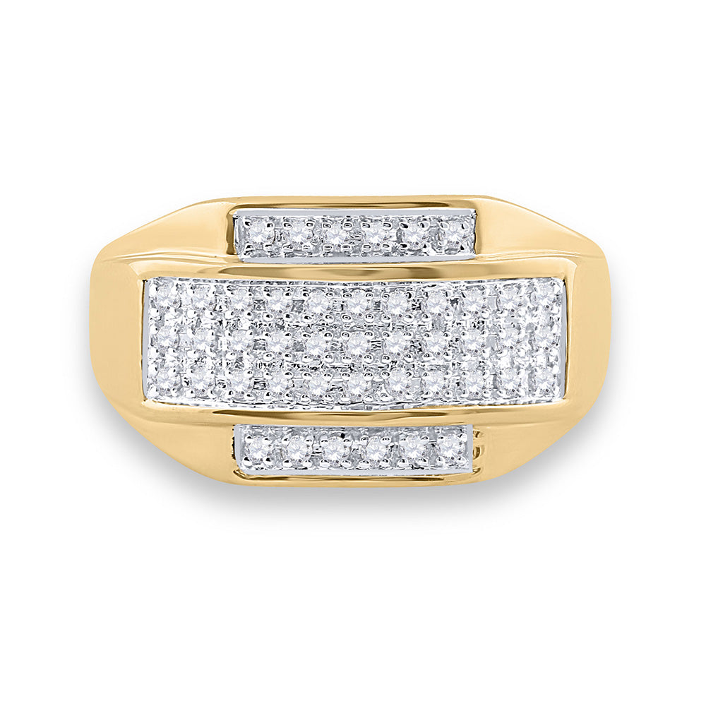 10K Yellow Gold Mens Round Diamond Rectangle Cluster Ring 1/3 Cttw, Mens Size: 7-13