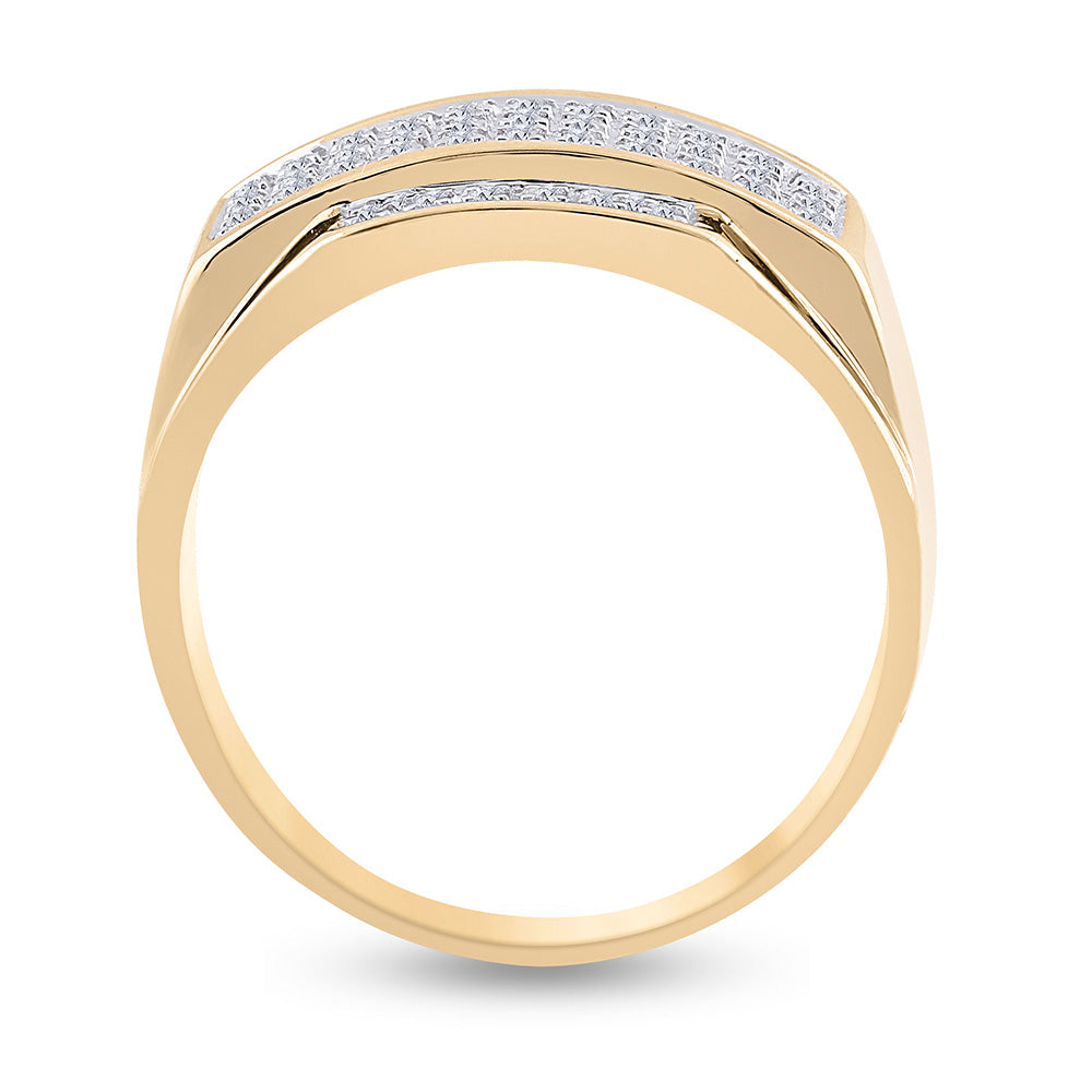 10K Yellow Gold Mens Round Diamond Rectangle Cluster Ring 1/3 Cttw, Mens Size: 7-13
