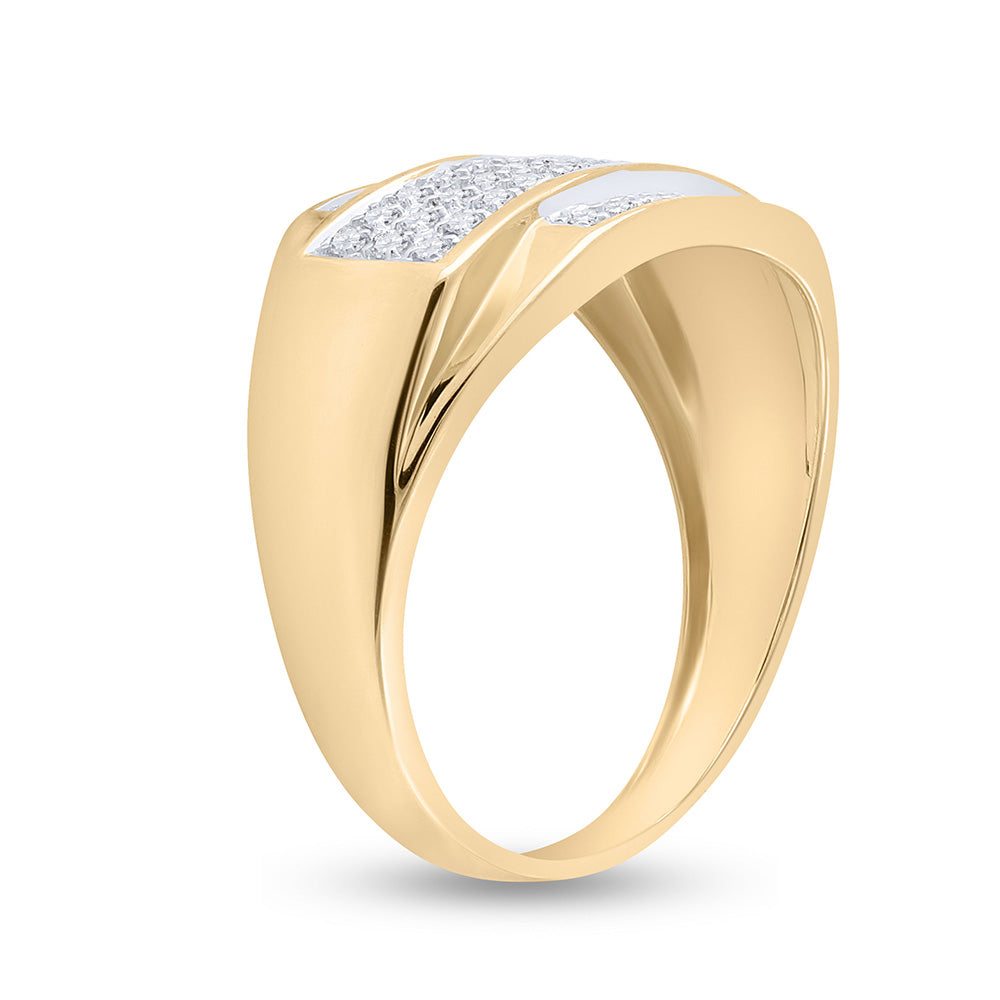 10K Yellow Gold Mens Round Diamond Rectangle Cluster Ring 1/3 Cttw, Mens Size: 7-13