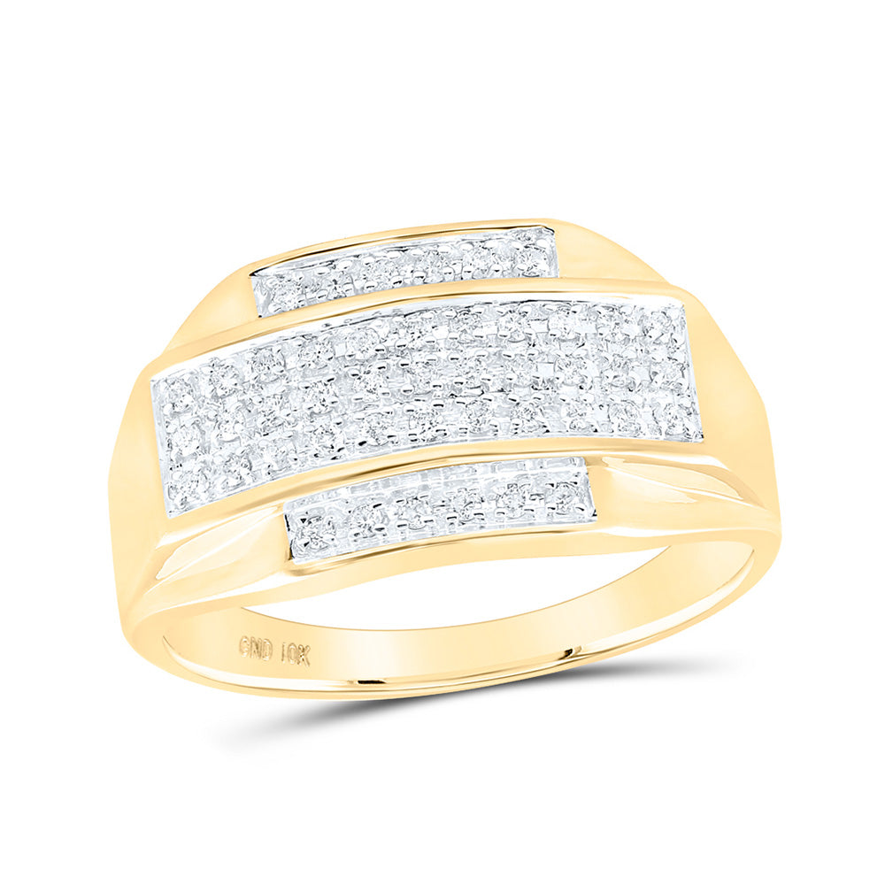 10K Yellow Gold Mens Round Diamond Rectangle Cluster Ring 1/3 Cttw, Mens Size: 7-13