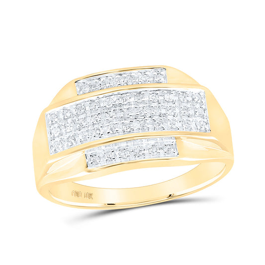 10K Yellow Gold Mens Round Diamond Rectangle Cluster Ring 1/3 Cttw, Mens Size: 7-13
