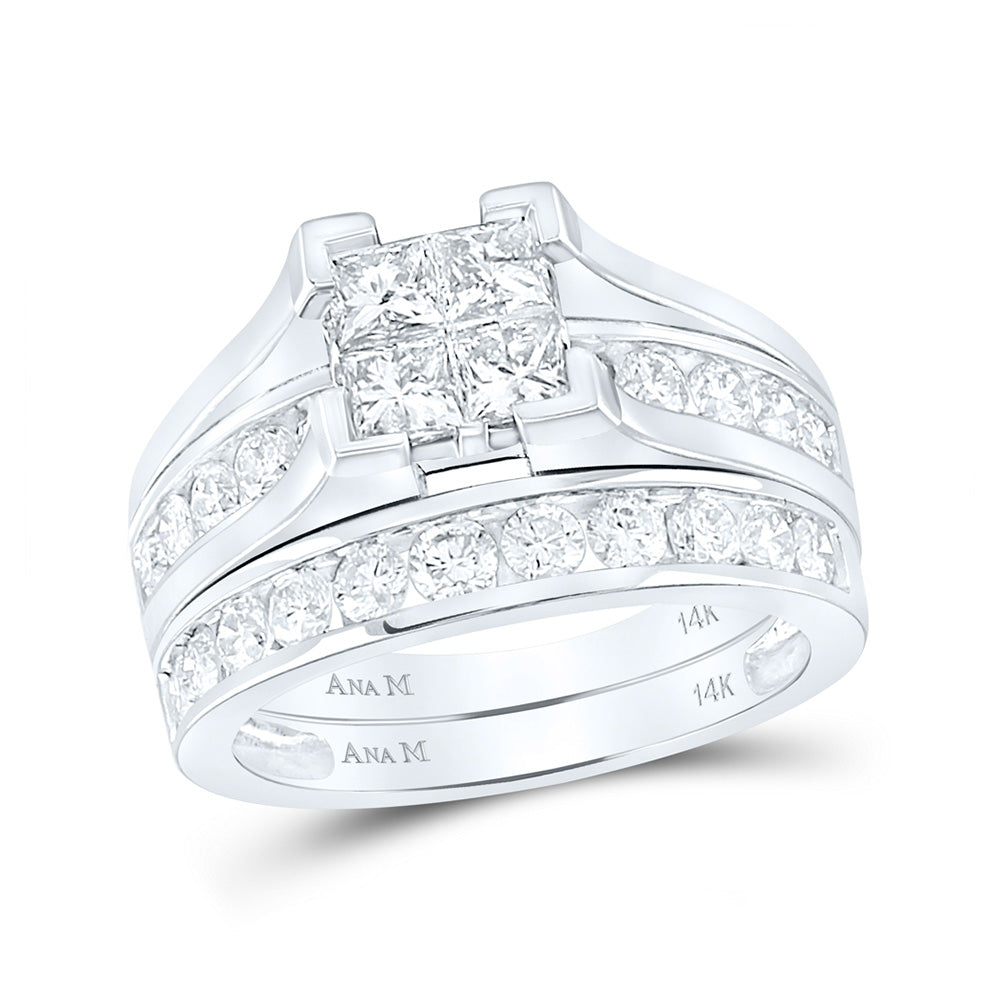14K White Gold Princess Diamond Bridal Wedding Ring Band Set 2 Cttw, Womens Size: 5-10