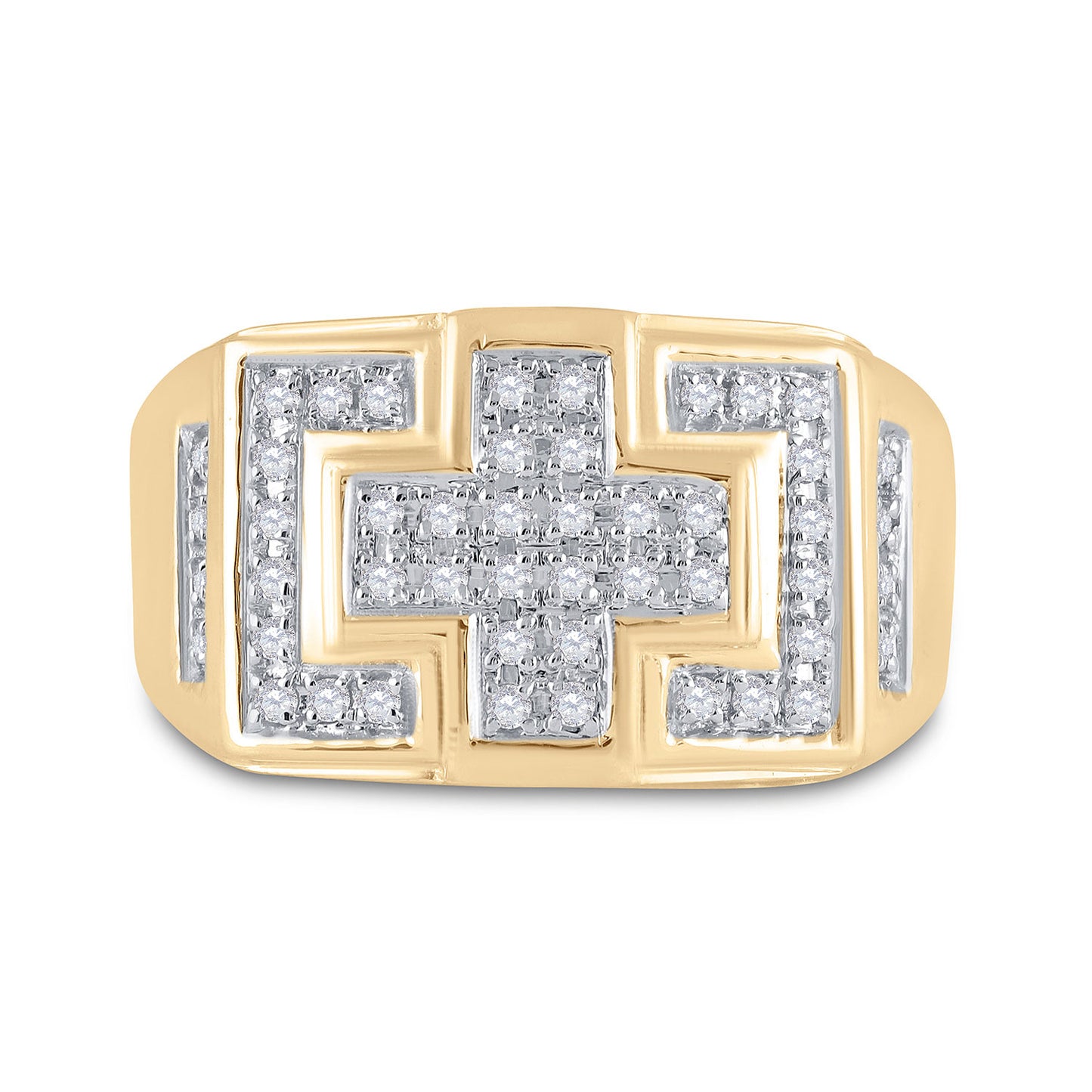 10K Yellow Gold Mens Round Diamond Cross Cluster Ring 1/3 Cttw, Mens Size: 7-13