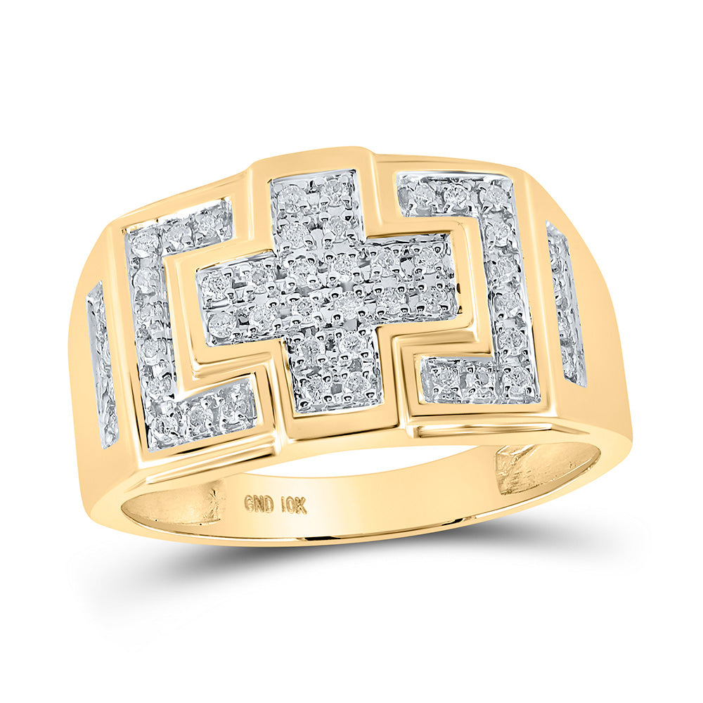 10K Yellow Gold Mens Round Diamond Cross Cluster Ring 1/3 Cttw, Mens Size: 7-13