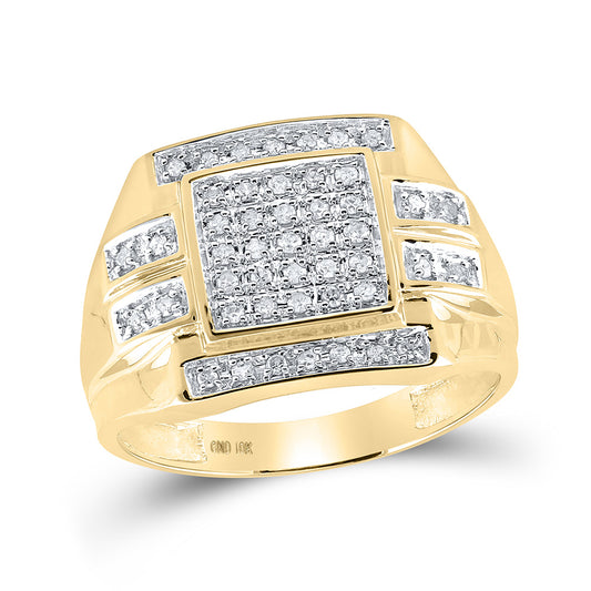 10K Yellow Gold Mens Round Diamond Square Cluster Ring 1/3 Cttw, Mens Size: 7-13