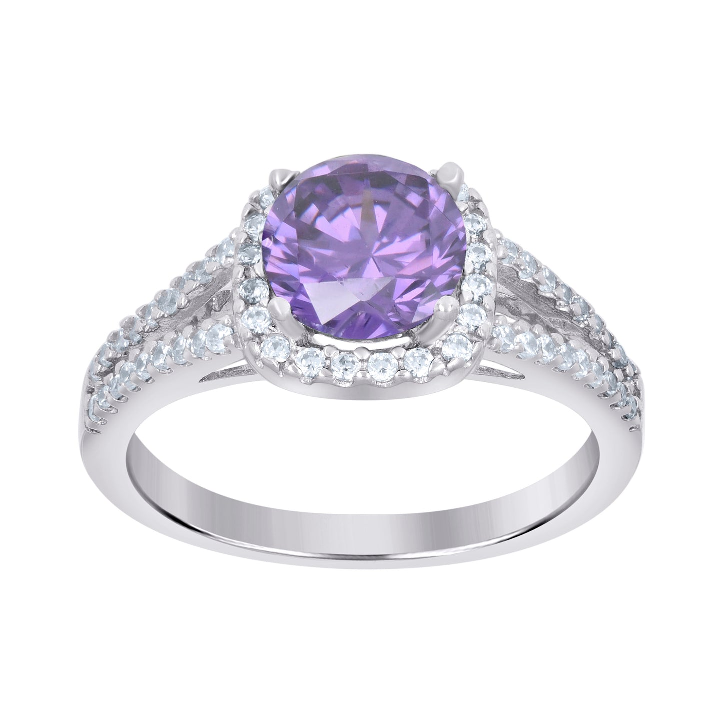 Sterling Silver Womens Cubic Zirconia Sizes 6-9 Purple Color Center Stone Bridal Anniversary Engagement WeddingBand Ring