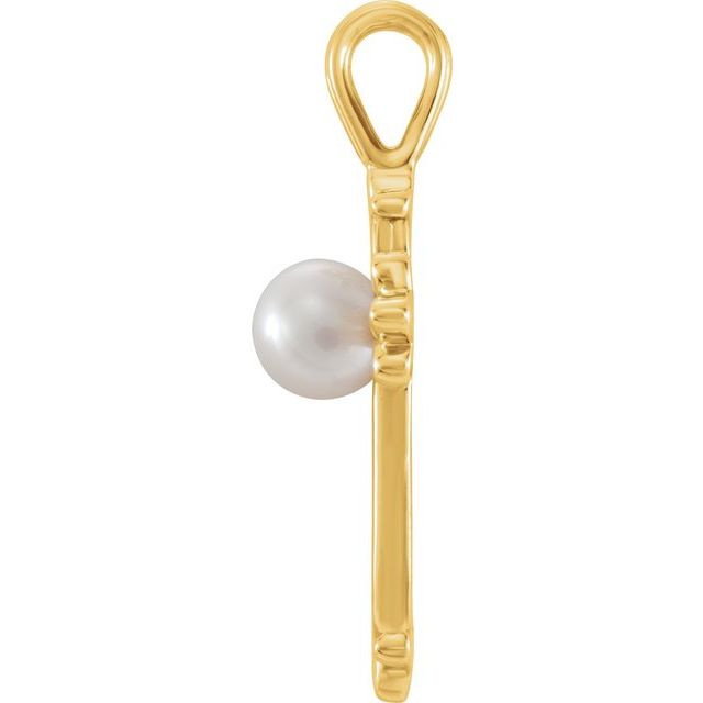 14K Yellow Gold 4.0-4.5 Mm Polished Cultured White Freshwater Pearl Cross Pendant