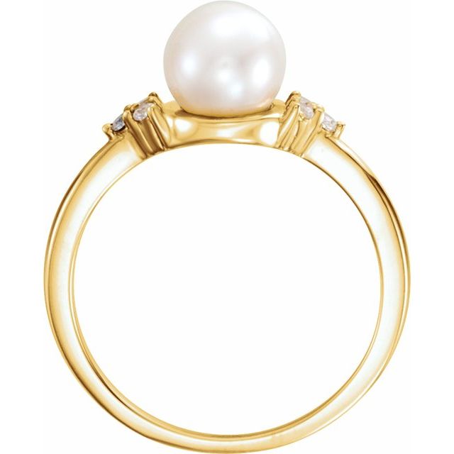 14K White Or Yellow Gold 7.5-8.0 Mm Polished Cultured White Freshwater Pearl And 1/8 Ctw Natural Diamond Ring, Size 7