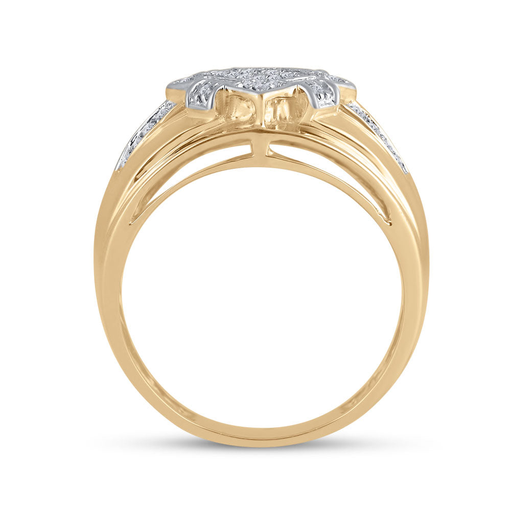 10K Yellow Gold Mens Round Diamond Offset Square Cluster Ring 1/3 Cttw, Mens Size: 7-13