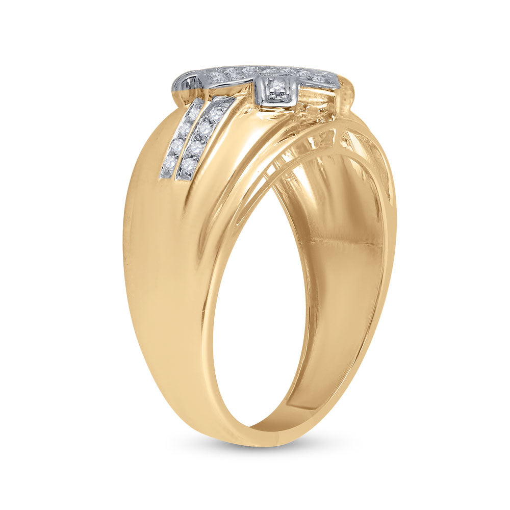 10K Yellow Gold Mens Round Diamond Offset Square Cluster Ring 1/3 Cttw, Mens Size: 7-13