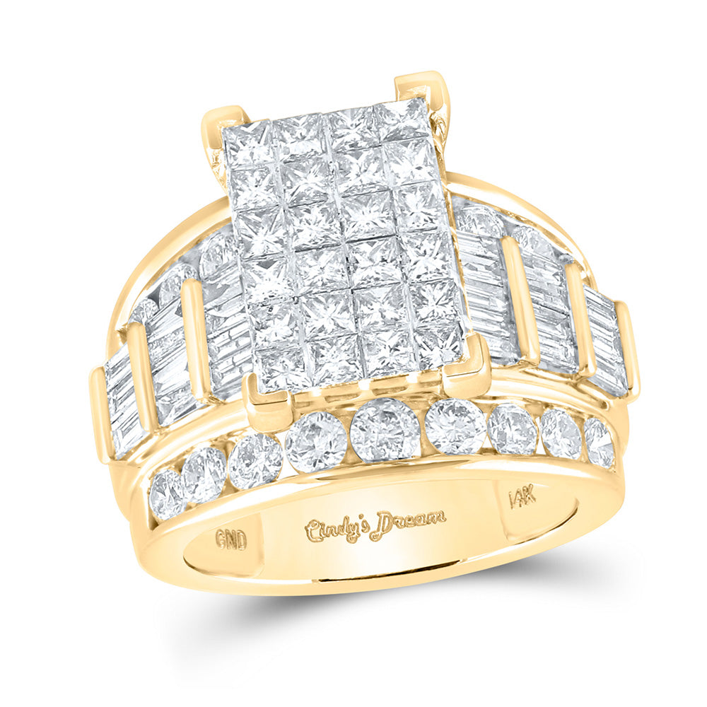 14K Yellow Or White Gold Princess Diamond Cluster Bridal Wedding Engagement Ring 4 Cttw, Womens Size: 5-10