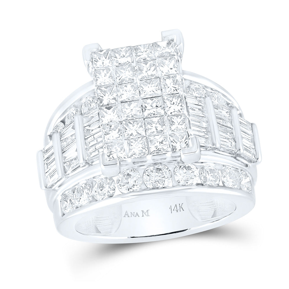 14K Yellow Or White Gold Princess Diamond Cluster Bridal Wedding Engagement Ring 4 Cttw, Womens Size: 5-10