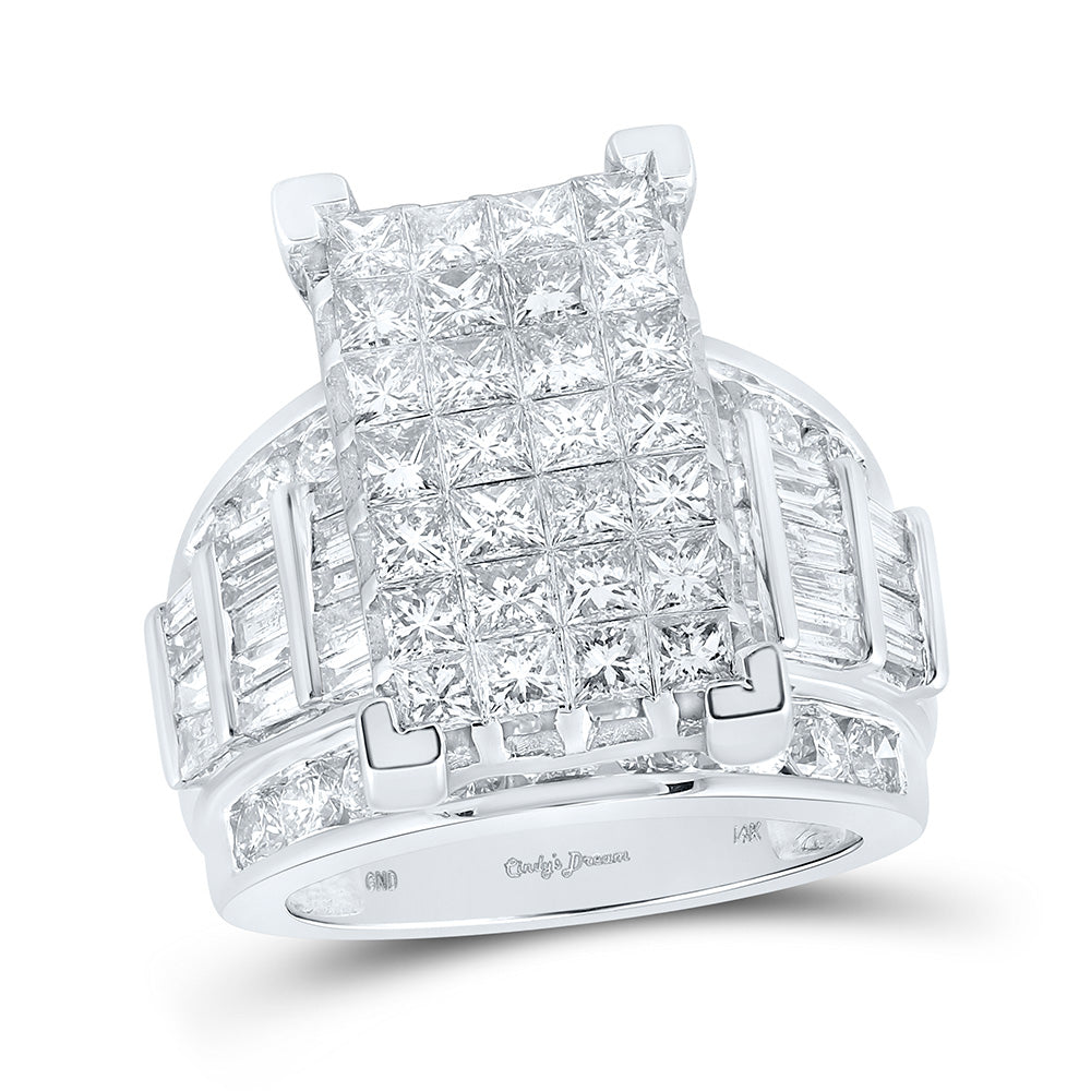 14K White Gold Princess Diamond Cluster Bridal Wedding Engagement Ring 5 Cttw, Womens Size: 5-10