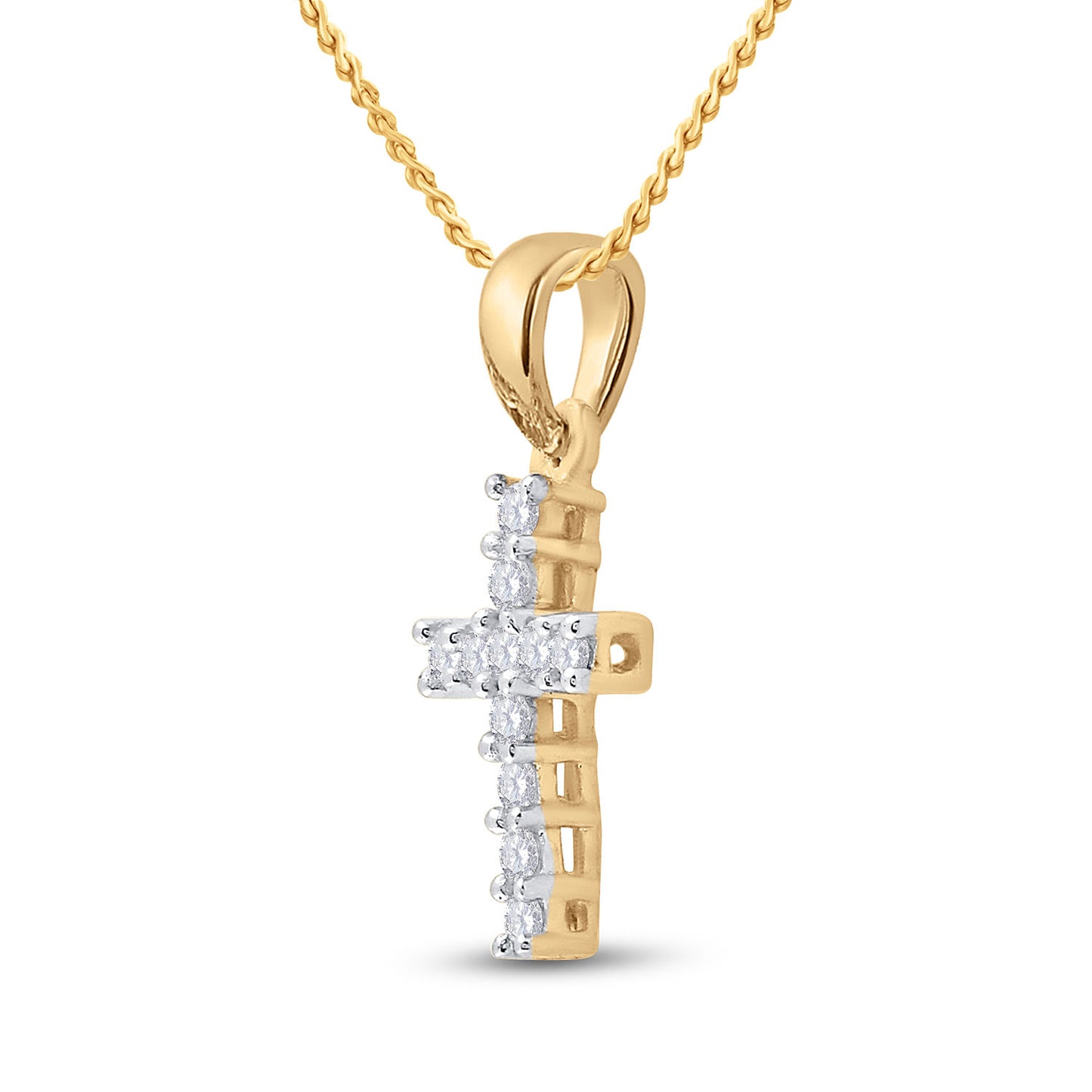 14K Yellow Gold Womens Round Diamond Cross Pendant 1/10 Cttw