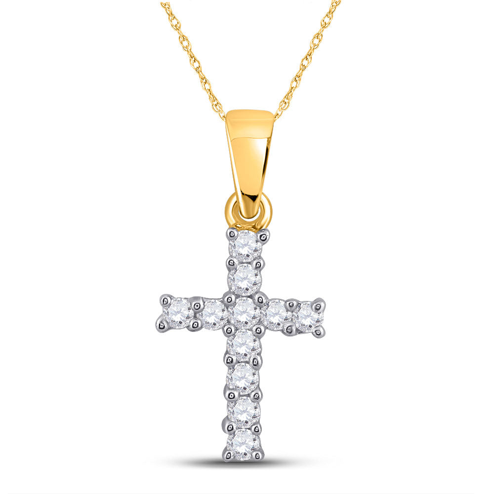 14K Yellow Gold Womens Round Diamond Cross Pendant 1/10 Cttw